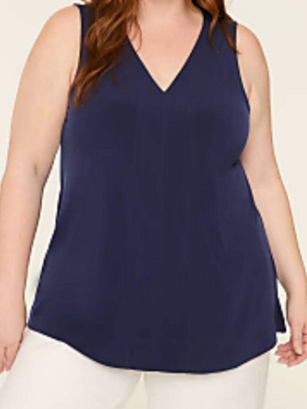 Lane Bryant Sleeveless Inverted Pleat V-Neck Blouse Tank in Navy Blue Size 14/16